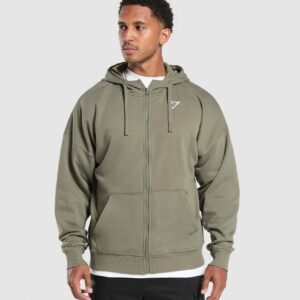 Crest Oversized Zip Up Hoodie Base Green