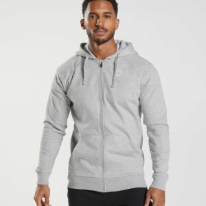 Crest Zip Up Hoodie Light Grey Marl
