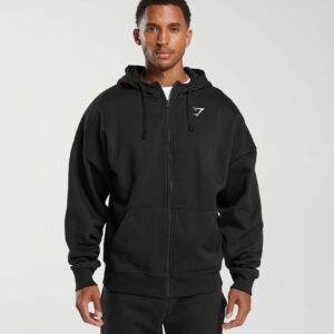 Crest Oversized Zip Up Hoodie Black