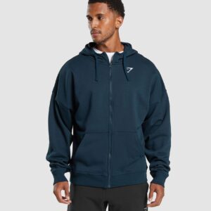 Crest Oversized Zip Up Hoodie Navy