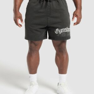 Distressed Graphic 7" Shorts Black Acid Wash