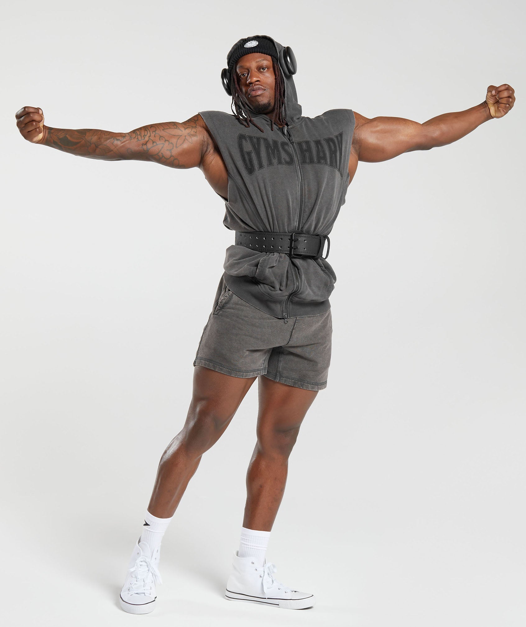 Heritage Washed Sleeveless Zip Hoodie Onyx Grey - immagine 4