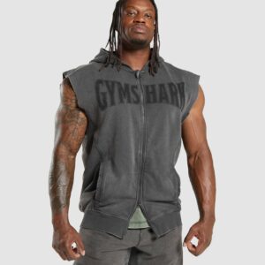 Heritage Washed Sleeveless Zip Hoodie Onyx Grey