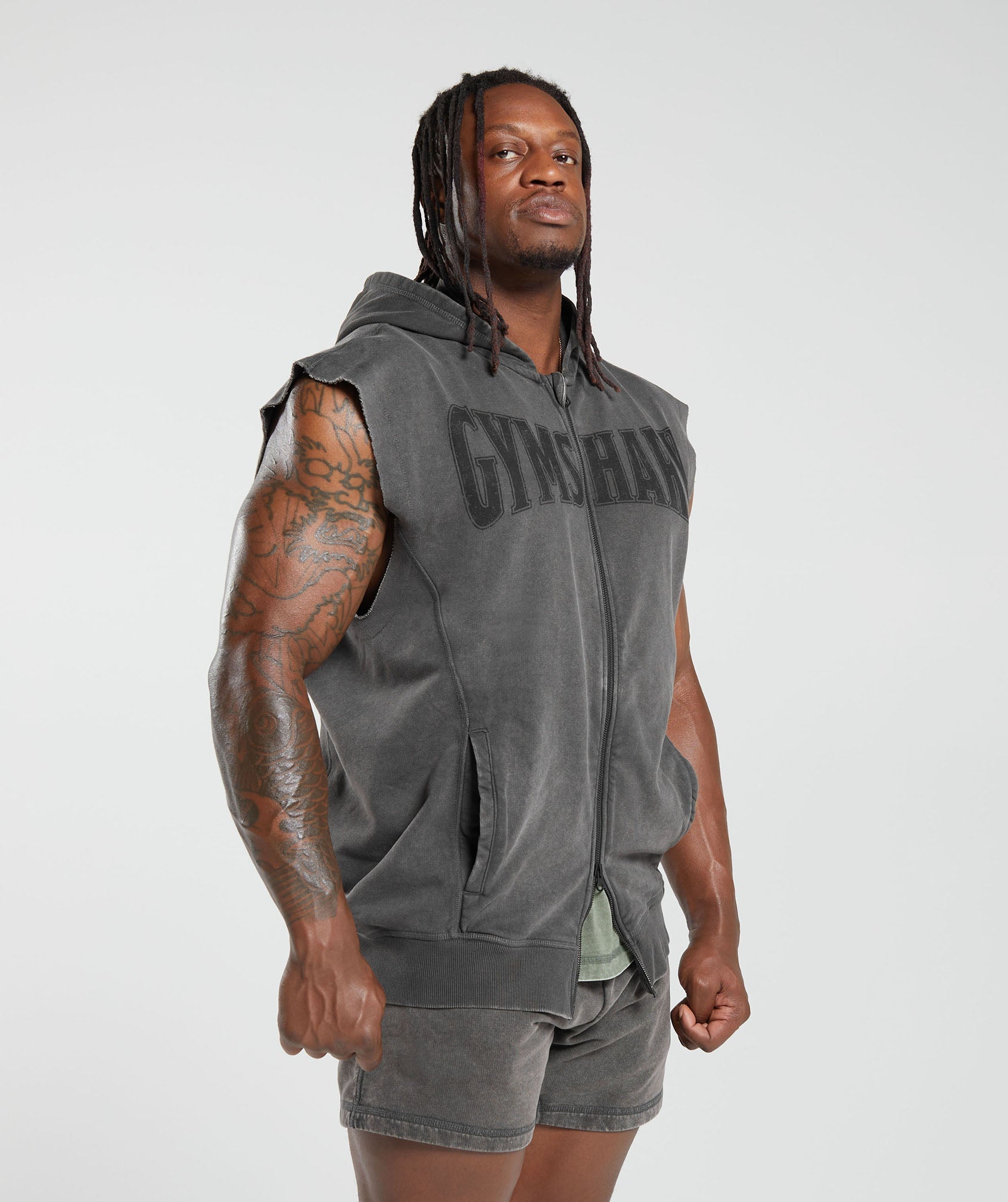Heritage Washed Sleeveless Zip Hoodie Onyx Grey - immagine 3