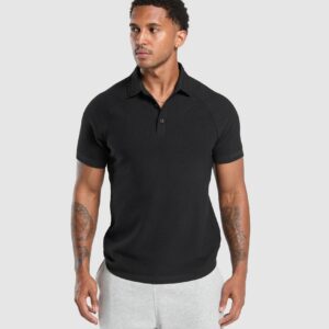 Waffle Polo Shirt Black
